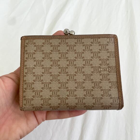 Celine Brown Macadam Coated Canvas Leather Kisslock French Wallet - Picture 5 of 11